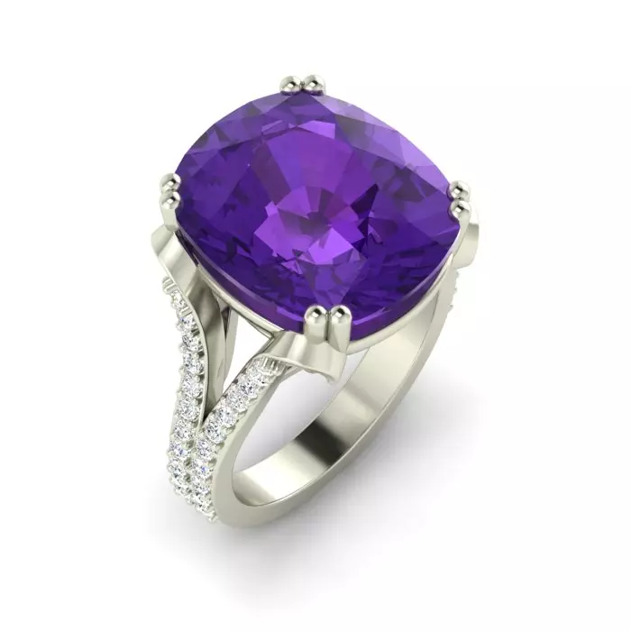 14K WHITE GOLD CUSHION AMETHYST RING